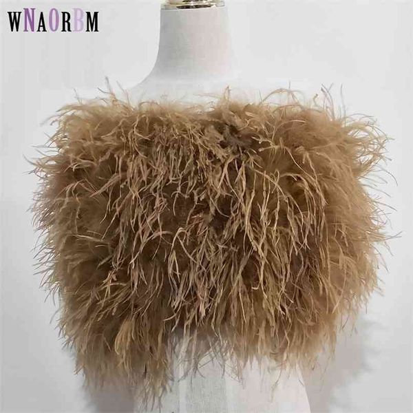 100% naturel autruche cheveux soutien-gorge sous-vêtements manteau de fourrure pour femmes vraie mini jupe 210910