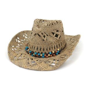 100% natuurlijke raffia stro cowboy hoed vrouwen mannen handgemaakte weefsel cowboyhoeden voor dame kwast zomer westerse hoeden