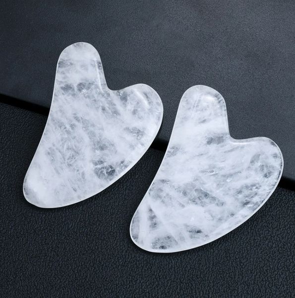 100% roca de cuarzo Natural cristal masaje Gua Sha herramienta de raspado belleza en forma de corazón Guasha piel Facial apretar masajeador antiarrugas