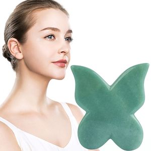 Pierre de jade 100% naturelle, raclage du visage, outils Gua Sha, aventure, forme de papillon, Massage en Jade, planche Guasha