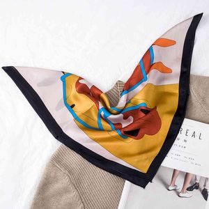 100% Foulard en soie naturelle femmes cou bandeau de cheveux Foulard carré petit bandeau multicolore imprimé cheval Foulard foulards Bandana