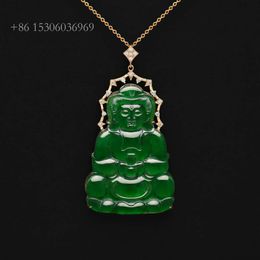 100% natuurlijk topniveau "Imperial Green" Glassy Jadeite Jade Goddess of Mercy Pendant gouden sieraden