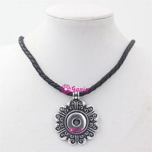 100 nouveauté bricolage snap bijoux noir collier en cuir pu avec 18mm bouton fleur interchangeable snap pendentif collier collier335Y