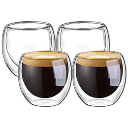 100% nouvelle marque de mode 4 pièces 80ml tasses à expresso isolées à Double paroi pour boire du thé au lait tasses à café tasses en verre de whisky Drinkware3040