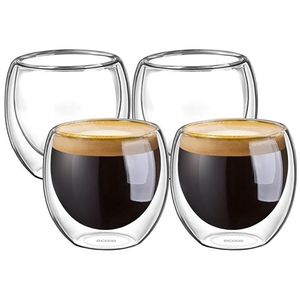 100% nouvelle marque de mode 4 pièces 80ml Double paroi tasses à expresso isolées boire du thé Latte tasses à café tasses en verre de whisky Drinkware245u