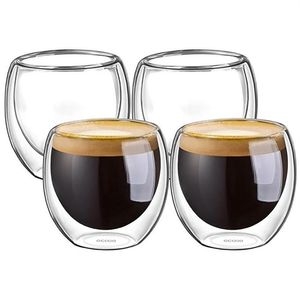 100% Nieuwe Merk Mode 4 stks 80 ml Dubbelwandige Geïsoleerde Espresso Kopjes Drinken Thee Latte Koffie Mokken Whiskey Glazen Kopjes Drinkware296W