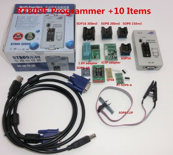 Livraison gratuite 100% origanil Programmeur ISP LCD RT809F le plus récent + 10 adaptateurs + pince de test IC sop8 + adaptateur 1.8V + adaptateur TSSOP8 / SSOP8