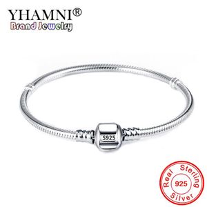 100% pulsera de plata 925 Original de 3mm, cadena de hueso de serpiente suave y liso, dijes de cuentas hechos a mano, joyería básica 2333