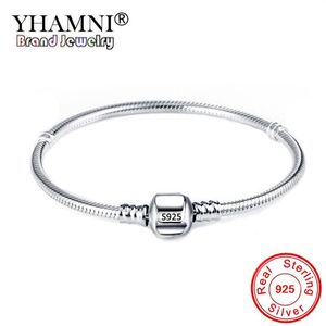 100% pulsera de plata 925 Original de 3mm, cadena de hueso de serpiente suave y liso, dijes de cuentas hechos a mano, joyería básica 209C