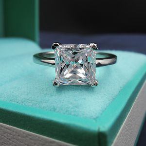 100% Originele 925 sterling zilver 6mm Lab Diamond cz Ring Princess cut Engagement Wedding band Ringen voor Vrouwen mannen Partij sieraden