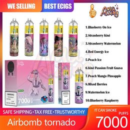 100% d'origine Airbomb Tornado 7000 Pouffle Dernivable E Cigarettes 600mAh Batterie rechargeable 18 ml Pod Mesh Bobine 7K Puffes Vapes