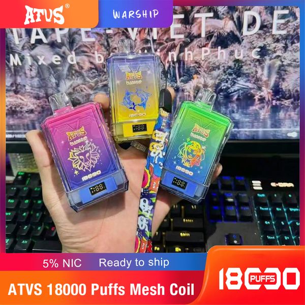 100% Original ATVS Vapes Vape jetable 7000 18000 12000 Puff 15K Vape Mesh Coil Batterie rechargeable 750Mah Portable 16 couleurs