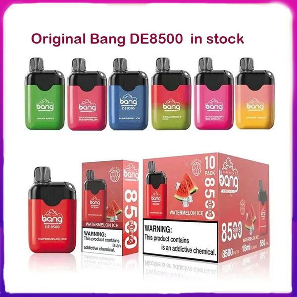 100% original Bang de8500 8500 puffs bobina de malla desechable E cigarrillo Vape Pen 18 ml mini caja precargada Pods 550 mAh batería recargable 0% 2% 3% 5% Pod Puffs Vape