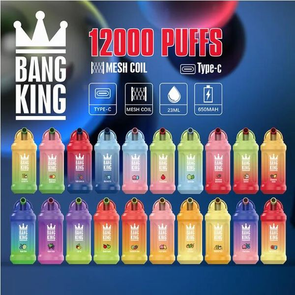 100% original Bang King 12000 Puff Vapes jetables 12K Type-C Cigarette électronique rechargeable 0/2/3/5% Stylo vape jetable 23 ml Batterie pré-remplie 650 mAh JODK Vape Cup