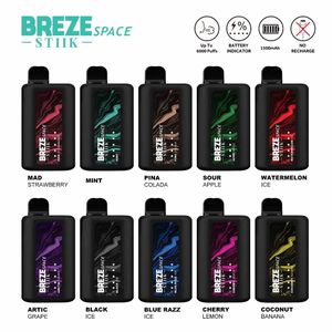 100% originele Breze Stiik 6000 soezen wegwerp elektrische sigaret wegwerppods 10ML Ejuice bijgevuld LED-display 950mah oplaadbare RGB wegwerppods vapes