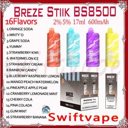 100% Originele Breze Stiik BS8500 Bladerdeeg Wegwerp E-sigaret 16 Smaken 17ml Pod Oplaadbare Batterij 600mAh 2% 5% 8500 Rookwolken Vape Pen