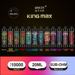 100% original Breze Stiik King max 10000 Puffs 1OK Pods 20ml Pods avec batterie rechargeable 850mah rechargeable 10k Vape Pen Pod Ecigs