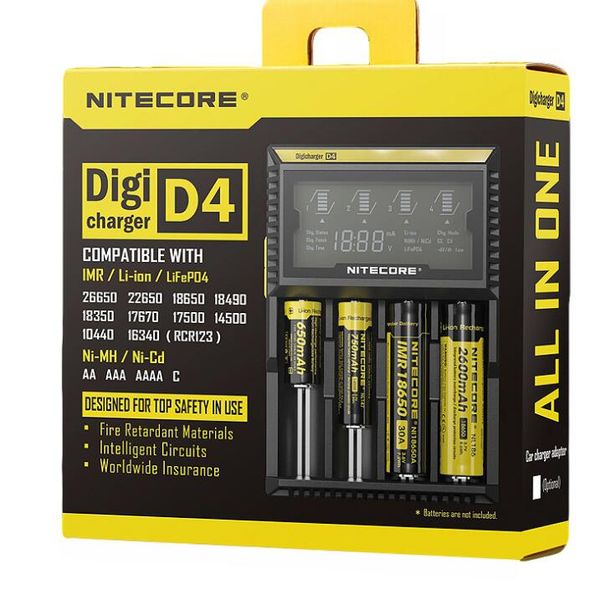 Cargador Nitecore D4 Digi Pantalla LCD Ajuste universal 18650 14500 16340 26650 18350 17500 con cable de carga