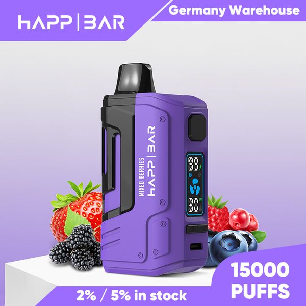 100% Original E CIRLETETO E BAR HAP Happ Vape desechable Vapor prefallado 25 ml de 15000 bocanadas de 30W Pantalla de pantalla de impulso Vapes recargables Vapes desde Alemania almacén de Alemania.