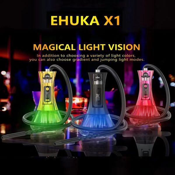 100% original EHUKA double usage e cigarette arabe shisha E narguilé X1 60w kit de narguilé électronique remplaçable POD vape jetable avec 2000mAh LED mode d'affichage stylo vapeur