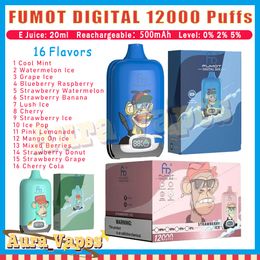100% originale Fumot Digital 12000 Puff E Sigarette 20ml Pod 0% 2% 5% Livello 500mAh Batteria ricaricabile Puff 12K Penna Vape usa e getta