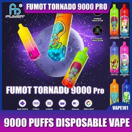 100% Originele FUMOT TORNADO 9000 PRO Wegwerp Vape-apparaat Pen Pod-apparaat 18 ml Voorgevulde vape-vloeistof met Power Scherm RANDM