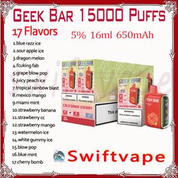 100% Original Geek Bar 15000 bouffées de cigarette électronique jetable 17 saveurs 16 ml Pod batterie rechargeable 650 mAh 15 K bouffées Vape Kit