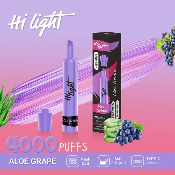 100% original Hi Light 4k Puffs Vape desechable pluma 4000 Pufs Cigarrillo electrónico Vaporizador Pod VS High Light RANDM ELF Bar Iplay Vape Puff