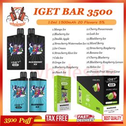 100% original IGET Bar 3500 Puff jetable Vape Pen Mesh Coil 12 ml pré-rempli Pod E Cigarette 5% RBG Light Vape Pen Kit 20 saveurs en stock