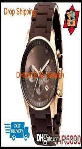 100 originele Japan Movement Drop New Brown Rose Gold Watch Rubber Chronograph Sport Lovers Watch AR5890 AR5899966981