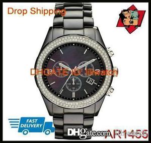 100 Mouvement japonais original Drop New Mens Chronograph Ceramic Watch Gent Crystal Wristwatch AR1455 AR14568123477