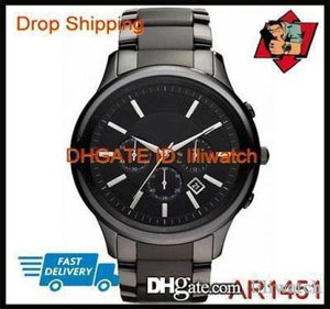 100 originele Japan Movement Drop Nieuwe Mens Chronograph Black Ceramic Watch AR1451 AR1452 GENTS WRILEDWATCH6459493