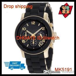 100% ORIGINAL JAPAN MOUVEMENT DROP Nouveau MK5145 MK5191 MK5423 Ladies Runway Chronograph Silicone Steel Watch214j