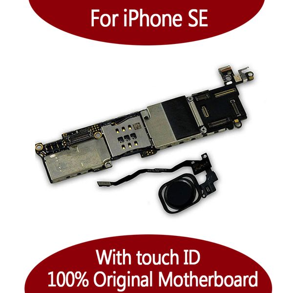 Placa base 100% original para iPhone SE / 5SE Placa base de fábrica con identificación táctil con huella digital con chips completos Placa lógica IOS Buen funcionamiento