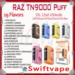 100% Originele RAZ TN9000 Bladerdeeg Wegwerp E-sigaret 5% 19 Smaken 12ml Pod Oplaadbare Batterij 650mAh 9K Rookwolken Vape Kit