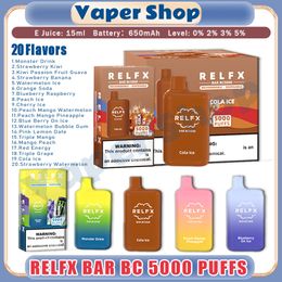 100% Relfx Bar BC5000 BC5000 PUSE VAPE DIPOSSABLE PAD 15 ML POD 650MAH BATTERIE RECHARGable Vape Vape Puffs 5k Cigarette électronique