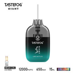 100% original Tastefog Giant Puff 12000 Vape jetable 2% Mesh Coil Puff 12k E-Cigarette 15ml 650 Batterie rechargeable 12 saveurs avec lampe de poche LED Contrôle du flux d'air