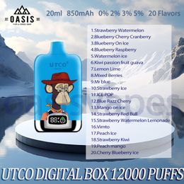 100% Original Utco Digital Box 12000 Puff Disposable Cigarette électronique 850mAh Batterie rechargeable 20 saveurs 0% 2% 3% 5% 20 ml POD 12K Puffes