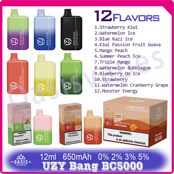 100% d'origine Uzy Bang BC5000 Puff Disposable E Cigarette Vape Pen Puffs 12ml Liquide pré-rempli 650mAh Batterie 12 FLAVORS VAPMORISSE