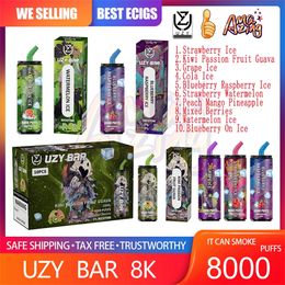 100% ORIGINAL UZY BAR 8000 PUFFIR DIGNABLE E Cigarettes 1,2 ohm Mesh Bobine 18 ml Pod Batterie Rechargeable Cigs électronique Puff 8K 0% 2% 3% 5%