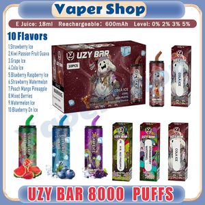 100% ORIGINAL UZY BAR 8000 Puffes Disposables Vape Pen 18ML Pod Pod Mesh Coil Puffs 8000 E Cigarette rechargeable Air Climatisation 0% 2% 3% 5%