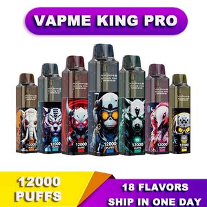 100% Original VAPME KING Pro12000 Puffs E Cigarettes Jetable Vape Pen Dispositif 0/2/3/5 Vaporisateur 20ml TYPE-C Rechargeable 850mAh MESH COIL 10 Saveurs 12K