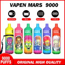 100% original vapen en gros Mars Torndao 9000 Puffs Posse de vape jetable rechargeable avec bobine en maille multiples 9000 9k Puffes 0% 2% 5%