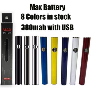 Amigo Itsuwa Max Vape Battery 510 Pens de filetage Préchauffe 8 couleurs 380mAh VV pour l'atomiseur liquide Liberty