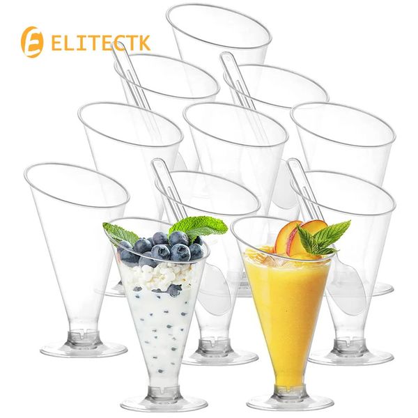 100 tasses de desserts transparents avec cuillères 5 oz en plastique jetable flûtes de champagne verres à cocktail réutilisables