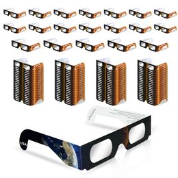 Paquet de 100 lunettes à éclipse solaire fabriquées par une usine approuvée par AAS, teinte éclipse certifiée CE et ISO pour une visualisation directe du soleil