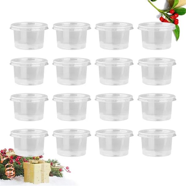 Paquete de 100 tazas para salsa para llevar, porción de plástico desechable, recipientes redondos pequeños para comida, taza para salsa con tapa