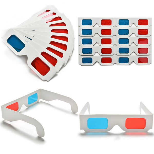 100 pares de papel Universal Anaglifo 3D gafas de papel 3D vista Anaglifo rojo cian rojo/azul vidrio 3D para película EF