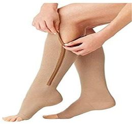 100 paires Zipper Médicaux de compression Méquette Femme Femme Men de genou Support de jambe Unisexe Open Toe Knee 1520mmhg Zip Choques1254330