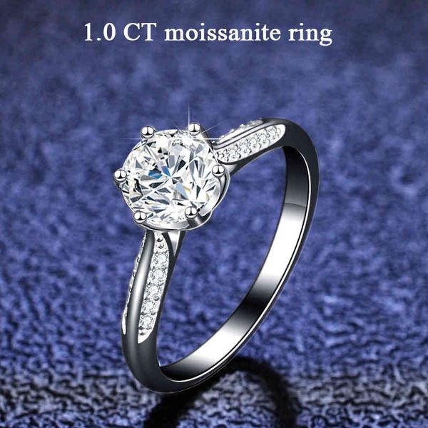 Anillos de moissanita de prueba de paso de 100%, juego de anillos de boda de diamante de corte redondo de plata de ley chapada en platino para regalo de mujer